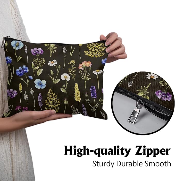 Cafl Watercolor Wildflowers Makeup Bag Travel Large Dandelion Floral Cosmetic Bag Organizer toiletry Essentials Jewelry Skincare Zipper Bag For Women -10×8 inch