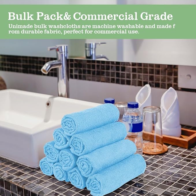 UNIMADE Washcloths - 20 Pack - Face Towels (12" x 12"), Highly Soft Wash Cloths and Hand Towels, Fast Drying Multi-Purpose Microfiber Cleansing Cloths for Bathroom, Hotel, Spa, and Salon - Blue