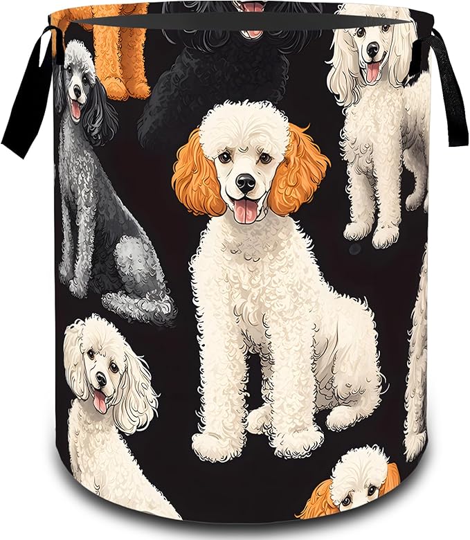 VODRM Cute Poodle Dog Laundry Basket, Dirty Collapsible Clothes Toy Organizer Hamper for Kids Adults, Oxford Cloth Waterproof Storage Bin for Room Bedroom Bathroom Home Decor Gifts, 19.7"X15.7"
