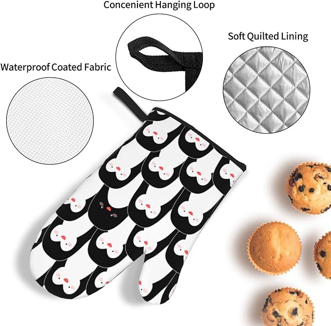 Penguin Cute Oven Mitts and Pot Holders Set of 4, Oven Mittens and Potholders Heat Resistant Gloves for Kitchen Cooking Baking Grilling BBQ