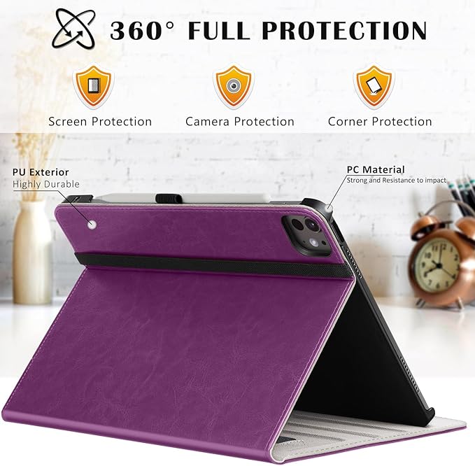 ZtotopCases for New iPad Pro 11 Inch Case 2024 (M4), Premium PU Leather Smart Cover with Auto Wake/Sleep,Multiple View Angles with Hand Strap and Pocket for iPad Pro 11 5th Gen,Purple