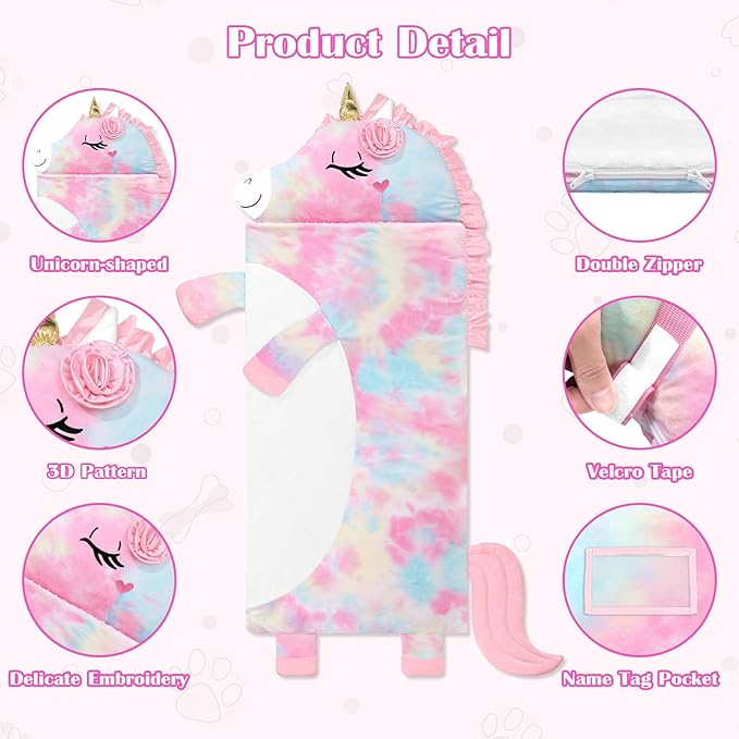 Toddler Nap Mat,Elephant Kids Sleeping Bag 67‘’×27‘’,Extra Large Slumber Bag Thick with Removable Pillow for Girls Boys,Soft Plush Roll Up Sleeping Mat Lightweight for Preschool,Daycare,Travel