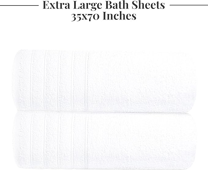 Tens Towels Pack of 2 Extra Large Bath Sheets 35 x 70 Inches, 100% Cotton, Larger & Lighter Weight, Quicker to Dry, Super Soft & Absorbent, Oversized Bath Towels, White