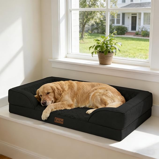 Casa Paw Orthopedic XL Dog Beds, Waterproof Memory Foam Big Pet Bed for Extra Large Sized Dogs 45x35Inch, Non-Slip Bottom and Egg-Crate Foam Dog Couch Bed with Washable Removable Cover, Black