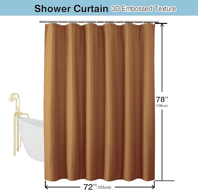 Aiyufeng Gold Shower Curtain for Bathroom, Embossed Textured Fabric Shower Curtain for Bathroom - Soft Cloth & Hotel Spa, Machine Washable, 72X78,Gold