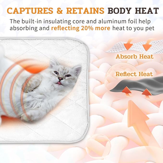 NWK Fluffy Self Warming Cat Mat, Cat Blanket, Thermal Dog Mat, Washable, Non-Slip Bottom for Sofa & Crate & Kennel & Car Seat (Creamy White, Medium (28'' X 19'' X 0.4''))