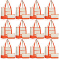 Sanwuta Canvas Tote Bags Bulk with Outer Pocket and Makeup Pouch 18'' Reusable Grocery Bags with Handles for Women Beach DIY