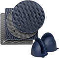4 Pcs Silicone Trivet Mats for Kitchen Counter, Silicone Oven Mitts and Pot Holders Set for Hot Pan and Pot Pads, Heat Resistant Multipurpose Potholders, Grey & Navy Blue