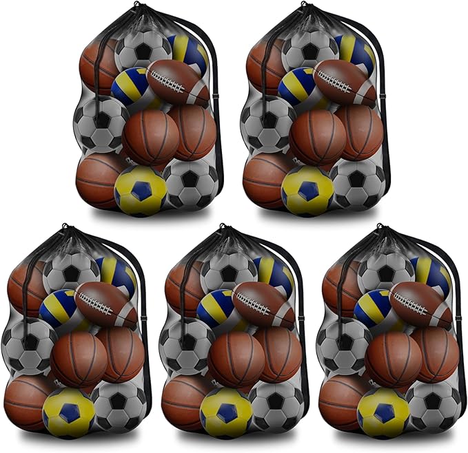 BROTOU Extra Large Sports Ball Bag Mesh, Basketball Bags Team Balls, Adjustable Shoulder Strap, Ball Bags for Holding Soccer, Football, Volleyball, Swimming Gear (30” x 40”)