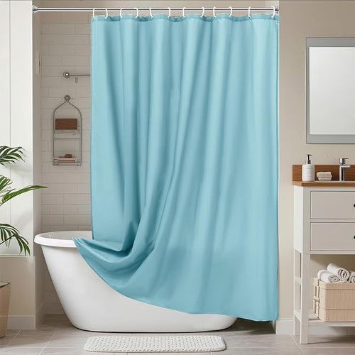 AooHome Stall Size 48x72 inch Shower Liner, Fabric Solid Color Bathroom Curtain with Hooks, Weighted Hem, Water Repellent, Blue