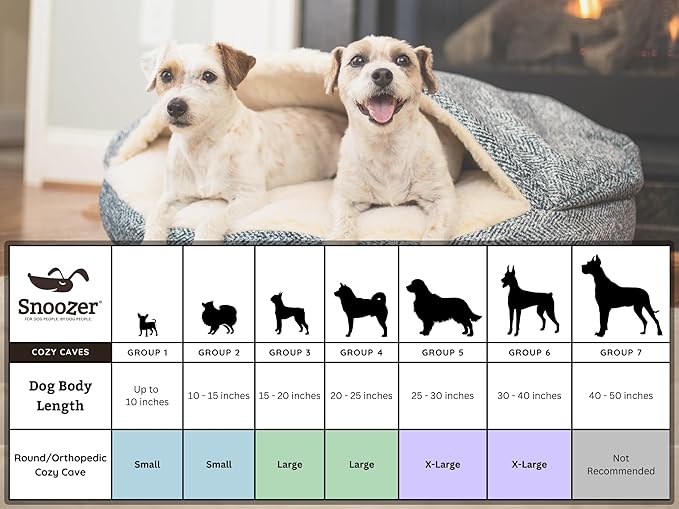 Snoozer Cozy Cave Dog Bed - Indoor Dog Bed with Cover Cave, Covered Calming Burrow for Small & Medium Sized Pets with Blanket Attached, Enclosed, Removable Washable Cover - Large, Palmer Indigo