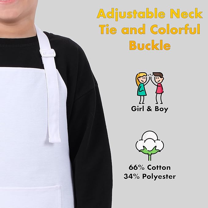 Kids Aprons for Cooking Waterdrop Resistant Aprons for Girl & Boy Toddler Apron for Painting, Gardening, Baking, Smock (White, Small (3-5 years))