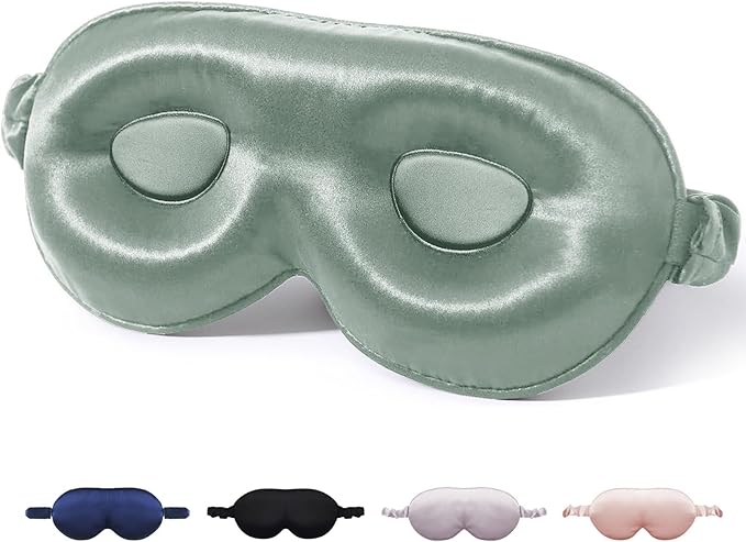 SGMSILK 100% Mulberry Silk Sleep Mask for Unisex, 22 Momme 3D Silk Contoured Eye Mask, Breathable Light Blocking Blindfold with Adjustable Strap, Blackout Eye Cover for Travel, Grayish Green