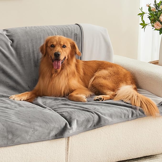 Yaning Waterproof Blanket 40"x60" for Adults, Reversible Waterproof Bed Cover for Dogs Cats Pets, Soft Leakproof Blanket for Bed Couch Sofa Furniture Protector, Grey/Light Grey