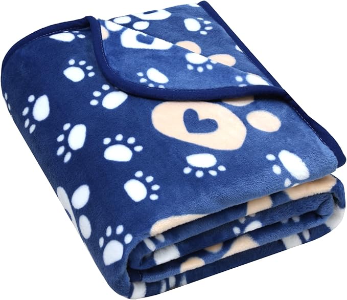 AHOOCUSTOM Dog Blanket, Soft Fleece Dog Blankets for Large Dogs, Fluffy Flannel Pet Cat Puppy Blanket Mat Cover for Bed Couch, Cute Paw Print Throw Blanket for Dogs, Blue 50"X40"