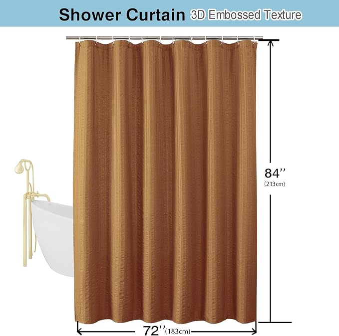 Aiyufeng Gold Shower Curtain for Bathroom, Embossed Textured Fabric Shower Curtain for Bathroom - Soft Cloth & Hotel Spa, Machine Washable, 72X84,Gold