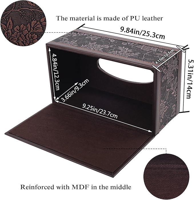 XNONE PU Leather Tissue Box Cover Tissue Box Holder Rectangle Tissues Organizer with Magnetic Bottom,Decorative Napkin Caddy for Vanity Dresser Night Stand Table Countertop Home Office Car,Retro