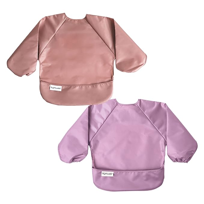 Tiny Twinkle Long Sleeve Bib for Babies & Toddlers | 2-Pack Waterproof Smock Bib for Eating | Machine Washable & Mess-Proof Feeding Essentials | Newborn Shower Gift (Taupe Lilac,2-4Y)