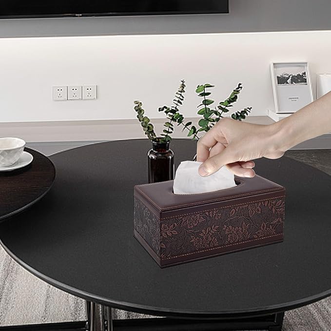 XNONE PU Leather Tissue Box Cover Tissue Box Holder Rectangle Tissues Organizer with Magnetic Bottom,Decorative Napkin Caddy for Vanity Dresser Night Stand Table Countertop Home Office Car,Retro