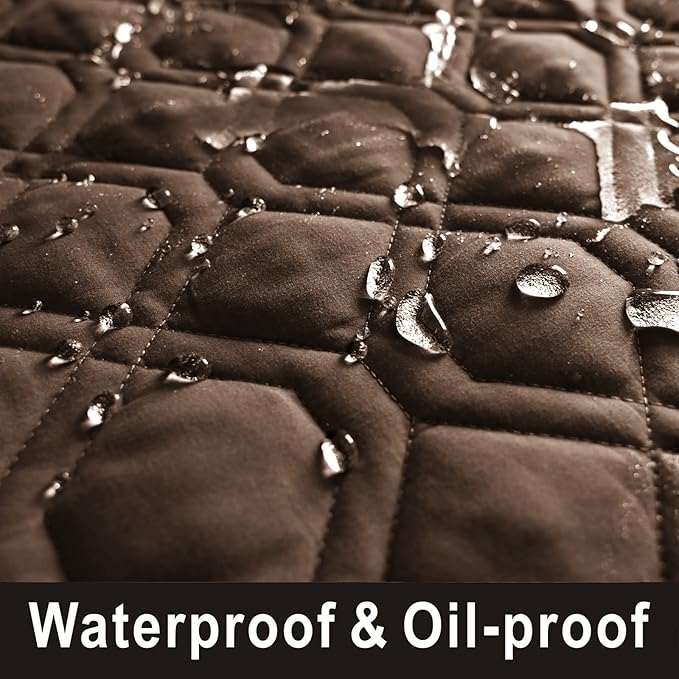 Topthumbs 100% Waterproof Dog Bed Cover 30x70 inch Reversible Reusable Camping Mat for Kids/Pet/Dog/Cat Washable Geometric Embroidery Blanket Patchwork Brown+Beige