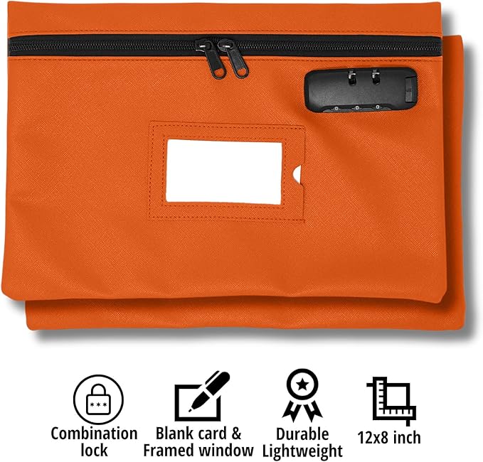 GIDABRAND Medicine Bag with Lock | 12x8 Inch Med Bag | Medication Bag for Traveling | Small Medication Travel Bag | Kids Medicine Bag | Pills Locking Zipper Pouch Storage Case Organizer (Orange)