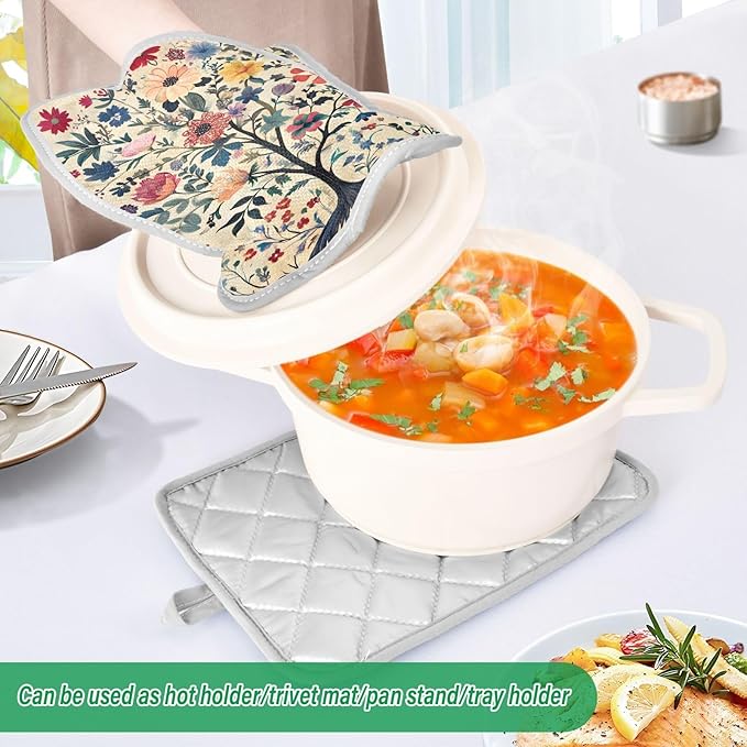 Pot Holders Set of 2 Flowers Pattern Hot Pads for Kitchen Heat Resistant Potholders Sets for Kitchen and Baking 7x9.8in