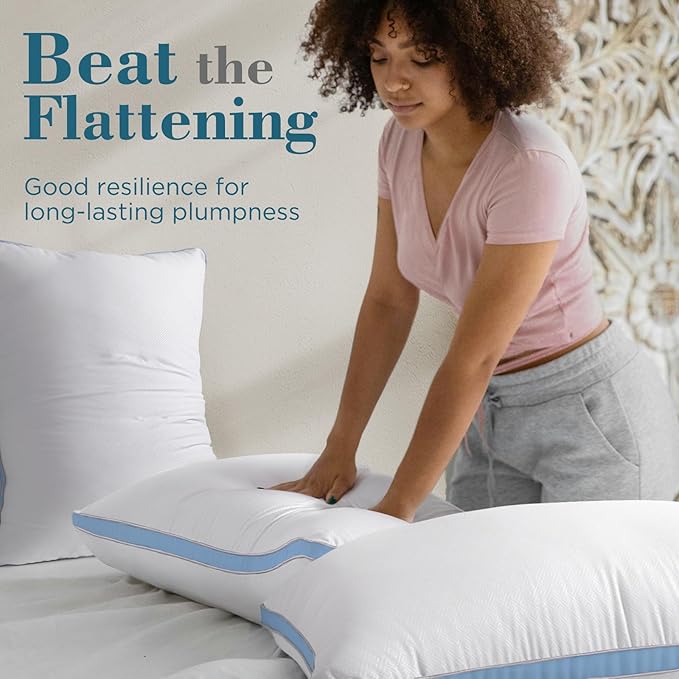 viewstar Pillows Queen Size Set of 2, Hotel Quality Cooling Down Alternative Gusseted Bed Pillows for Side, Back, or Stomach Sleepers, Light Blue