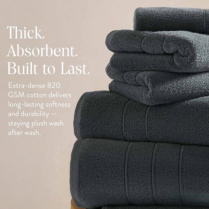 Brooklinen Super-Plush Bath Towel and Hand Towel Set - 2 Bath Towels, 2 Hand Towels - Cotton, Highly Absorbent (Slate)