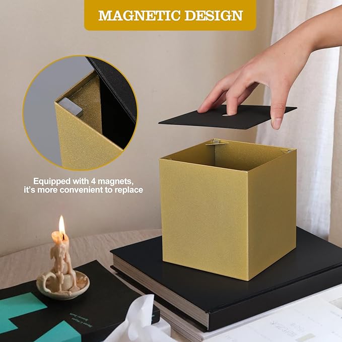 HOUSE DIARY Metal Square Tissue Box lid, Modern Facial Tissue Holder for Bathroom Vanity Tops, Bedroom Dressers, Nightstands, Desks, Offices (Gold)