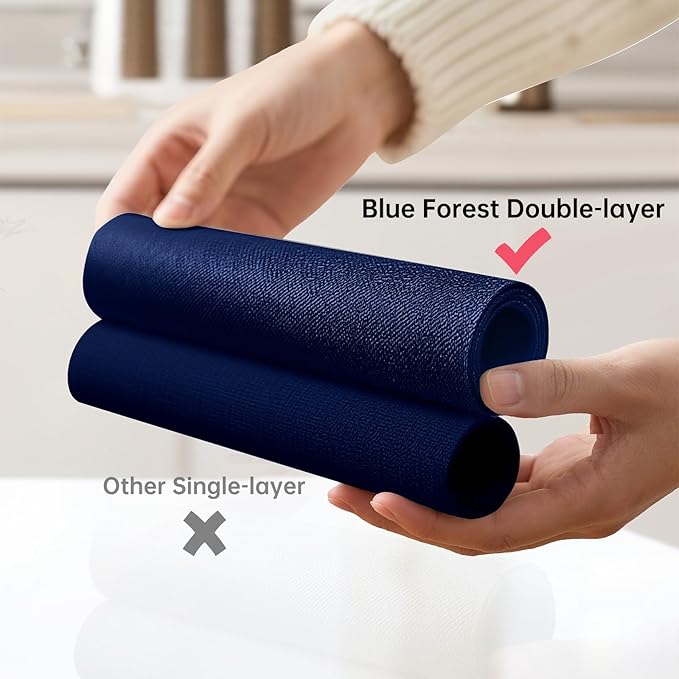Blue Forest | Rectangular Faux Linen Placemats Set of 6 | Dual- Layered Thickened for Durability | Heat Resistant | Machine Washable | Wrinkle Free for Easy Care Indoor/Outdoor Use - Navy Blue