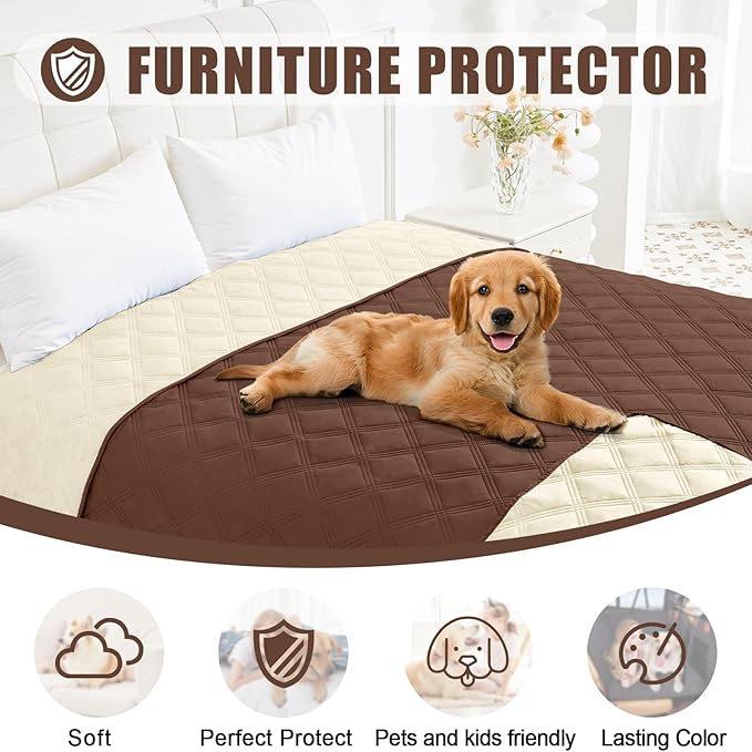 Smiry Waterproof Dog Bed Cover Blanket 40x80, Soft Reversible Pet Blanket, Washable Leakproof Cats Dogs Couch Cover for Sofa, Couch, Furniture, Lattice, Brown/Beige