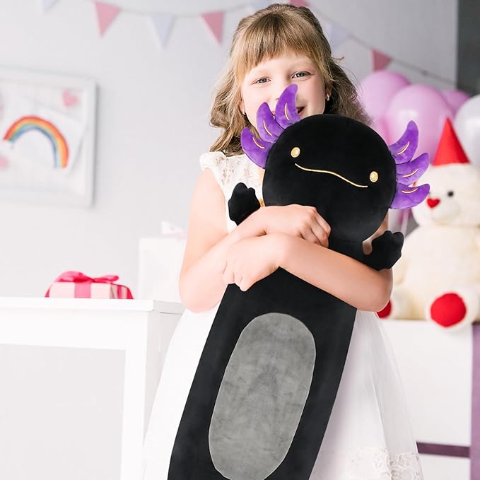 Dalmao 22inch Black Axolotl Stuffed Animal, Soft Long Pillow Doll Cute Axolotl Plush Body Pillow Plushies Toy Gift for Kids, Boys Birthday, Halloween, Christmas