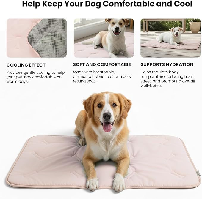 DORMORA Cooling Pet Mat – 31x28.5 Dog or Cat Cool & Comfy, Soft Breathable Self-Cooling Pad, Pet-Safe, Durable, Perfect for Hot Weather, Naps, Crates, Cars, Couch, Washable, Take Anywhere, Pink