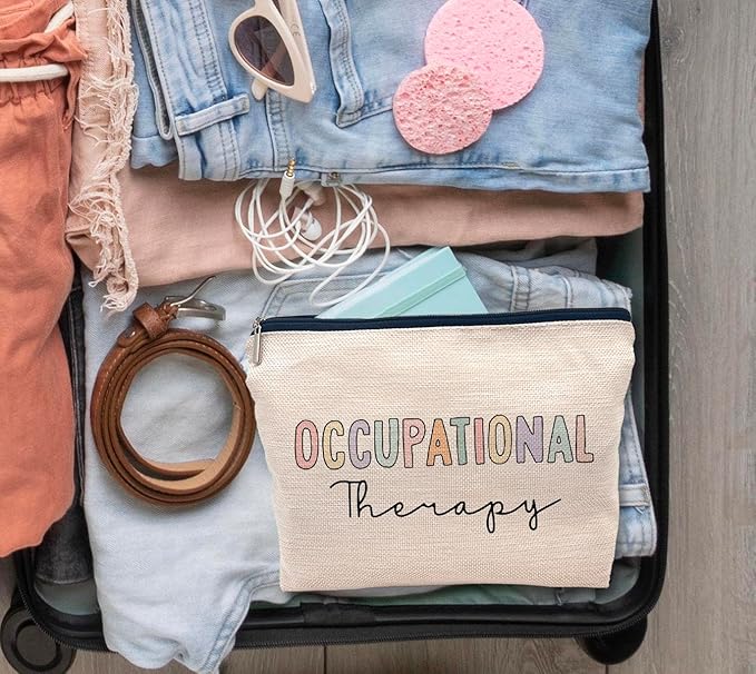 IWXYI Boho Therapist Occupational Therapy Makeup Bag, White, Rectangular, Zipper Closure, Perfect for Everyday Use, Travel, Storage