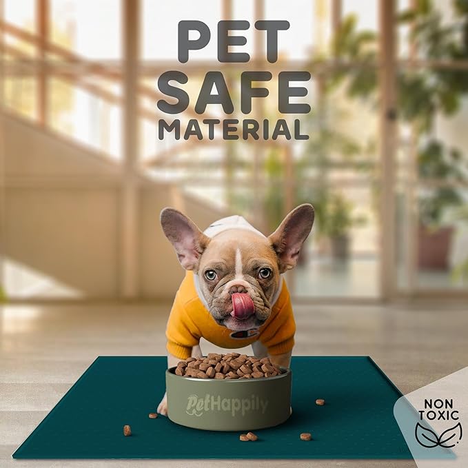 PetHappily Dog Food Mat - Raised Edges Dogs Mat for Food and Water Prevent Spill, Waterproof Cat Food Mats Protect Floors, Easy Clean Dog Bowl Mats for Food and Water, Silicone Pet Food Tray