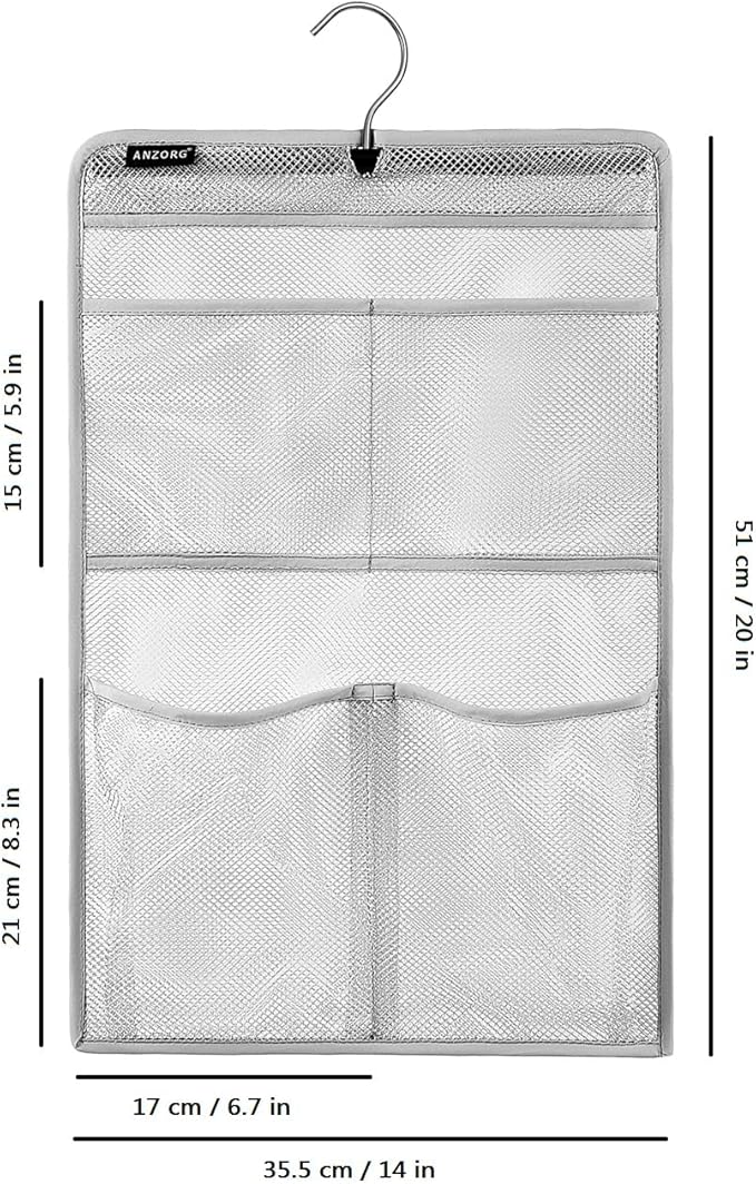 ANZORG Mesh Shower Organizer Hanging Caddy Quick Dry Bathroom Storage for Toiletry Accessories with Rotating Hanger (4 Pockets)