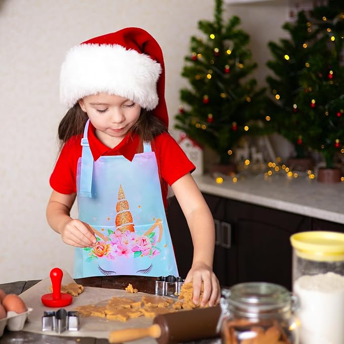 Sylfairy Aprons for Kids Girls Rainbow Unicorn Apron Children Kitchen Chef Aprons Smock (Unicorn B, Medium,6-12Years)