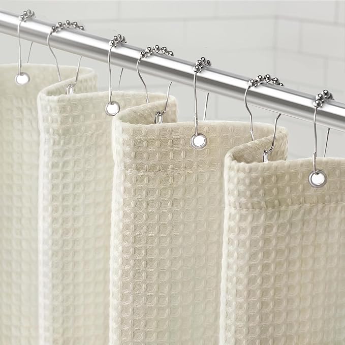 Awellife Waffle Hotel Textured Cream Shower Curtains for Bathroom 230 GSM Heavy Duty Fabric Liner, 72" W X 96" L Inch