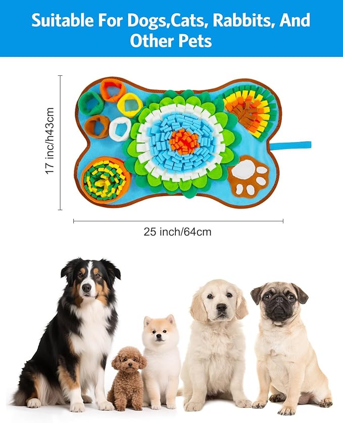 AMIR Snuffle Mat for Dogs, Sniff Mat Slow Feeding, Dog Snuffle Mat Encourages Natural Foraging Skills, Slow Eating, Help Stress Relief and Training