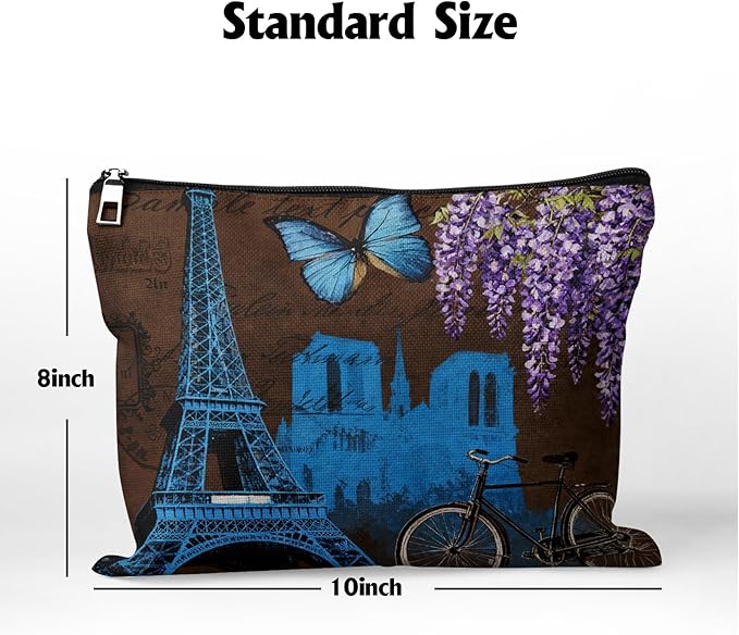 Cafl Eiffel Tower Vintage Wisteria Makeup Bag Travel Large Cosmetic Bag Organizer toiletry Essentials Jewelry Zipper Bag Gift For Women -10×8 inch