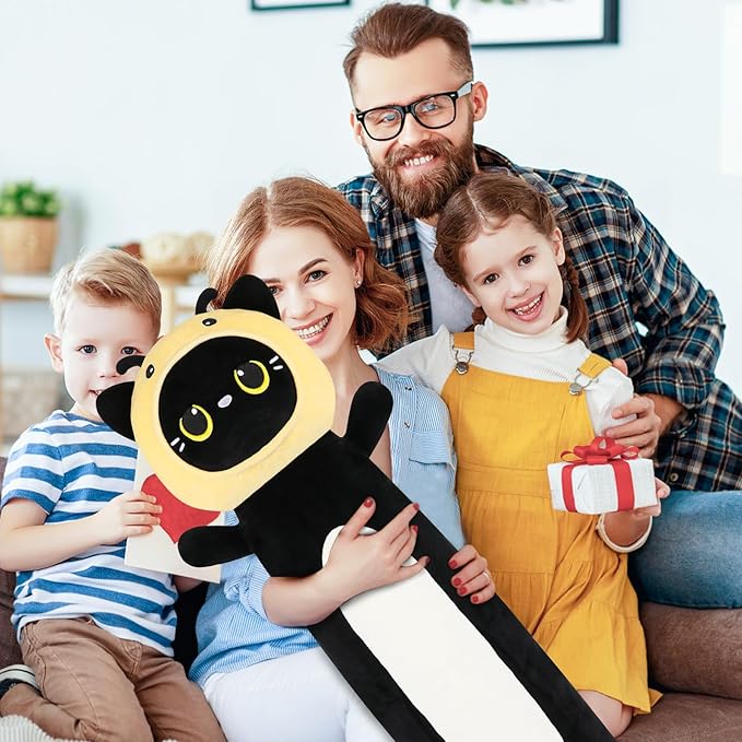 HAIJUNYA 22 inch Bee Black Cat Long Plush Body Pillow Toy, Kitten Plushies with Stuffy Honeybee Oufit Big Stuffed Animals Gfit for Kids Boys Girls, Birthday, Halloween, Christmas