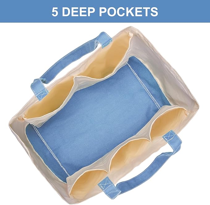 CNaiyunpin Reusable Grocery Bags Heavy Duty, 8.3 gal Foldable Large Canvas Tote Bag with Handles, Holds 60 lbs Canvas Shopping Bags, 1 Pack（Off White+Light Blue）