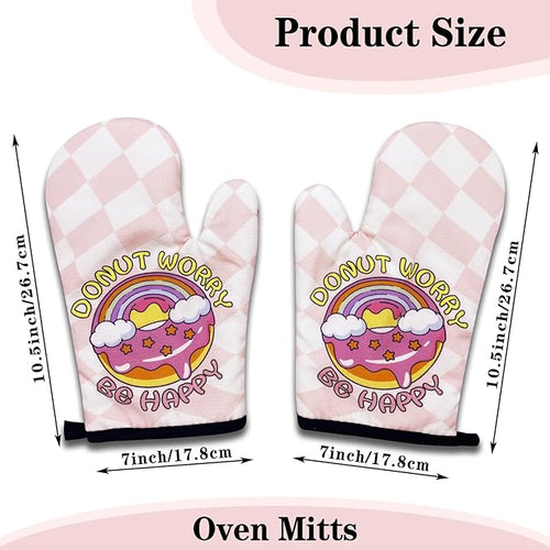 2 Pack Funny Oven Mitts for Women, Donut Worry Be Happy, Heat Resistant Silicone Non-Slip Mitts, Cute Kitchen Gifts for Donut Lovers, Sweet Housewarming Gifts for Hostess Mom Wife Friend