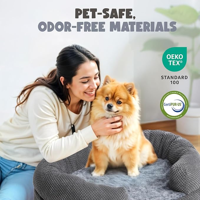 Miorun Orthopedic Dog Bed for Large Dogs, Egg Crate Memory Foam Fur Sofa with Comfortable Sides, Soft and Big Dog Couch Bed with Washable Removable Cover and Non-Slip Oval Bottom, 43" Grey