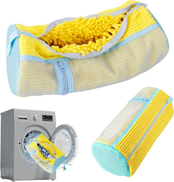 LOJWRY Shoe Washing Machine Bag 2 Pcs XL, Shoe Laundry Bag for Washer with Self-Locking Zipper, 360°Deep Clean Effectively Protects Shoes Suitable for Sneaker, Tennis and Other Types of Shoes (Yellow)