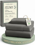 LANE LINEN 100% Organic Cotton 3Pc Bed Sheets Twin Size, Classic Percale Weave, Soft & Comfy Fully Elasticized Naturally Cooling Cotton Sheets, Low Pill Machine wash Twin Sheet Set- Charcoal
