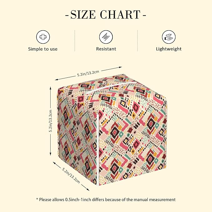 POIUBLE Tissue Box Holder Tribal Geometric Tissue Box Cover Square Leather Tissue Holder Organizer Portable Decorative Facial Paper Case for Home Office Bathroom Vanity Countertop