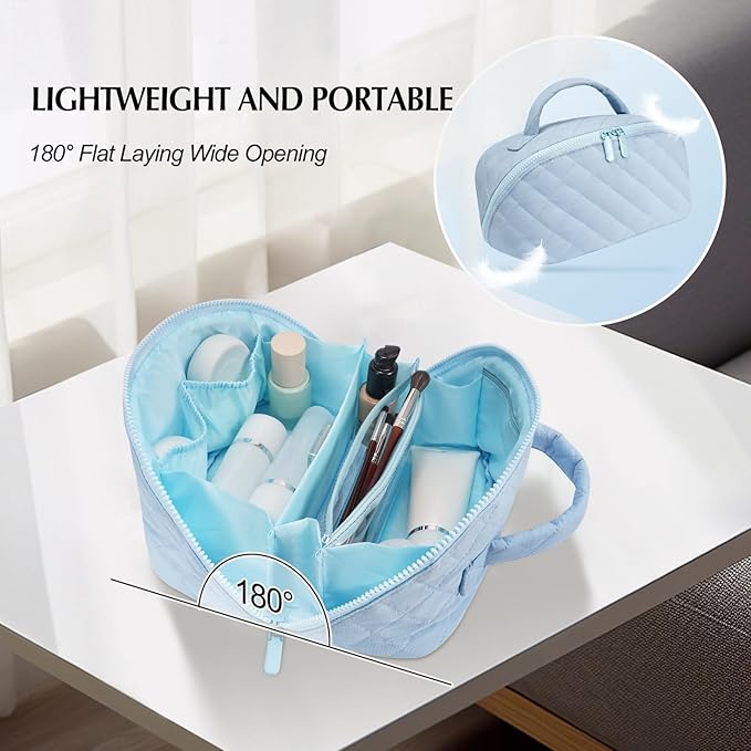 honitty Makeup Bag, Quilted Makeup Bag, Puffy Travel Make up Bags, Cosmetic Organizer Bag, Waterproof Toiletry Bag for Women