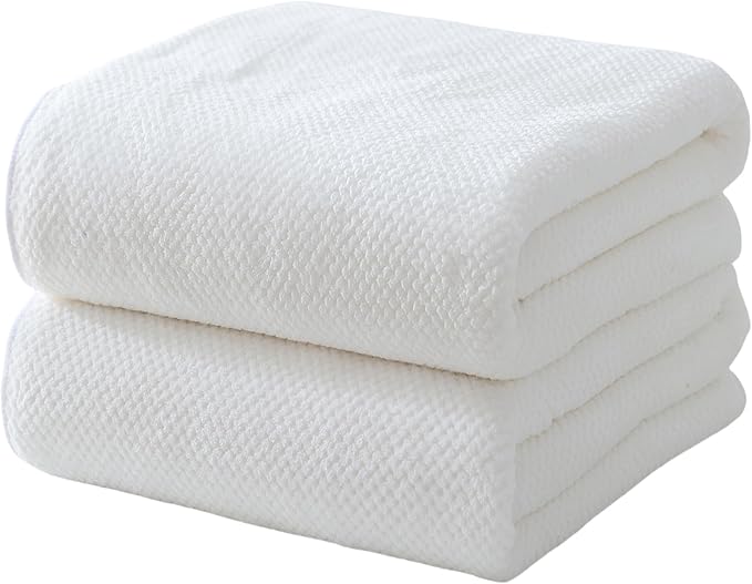 Akzpe 40x80 Inches Bath Sheets Towels for Adults Oversized Bath Towels Extra Large Luxury Super Soft Absorbent Quick Dry Microfiber (White, 2PCS)