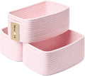 MiniArk Small Storage Baskets for Organizing | Closet Organizer Bins | Shelf Toy Basket | Woven Rope Baskets | Cube Decorative Box | Shallow Basket | 13x8.5x5.1” | 3 Packs Light Pink